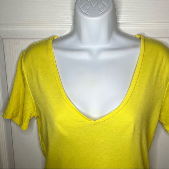 J.Crew Factory Yellow Fitted Short Sleeve Cotton T-Shirt Ribbed Deep VNeck M - Picture 3 of 10